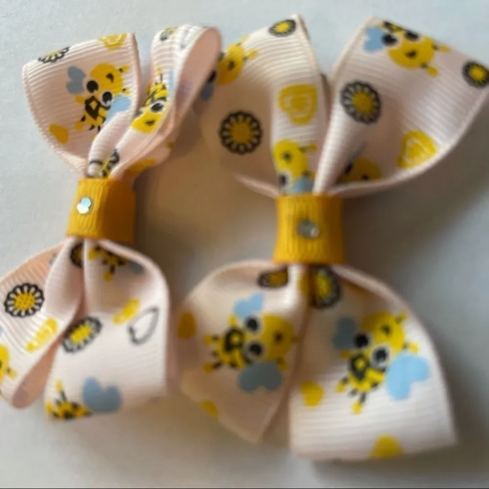 Bow pair hair bows accessories Honey bee love NEW
